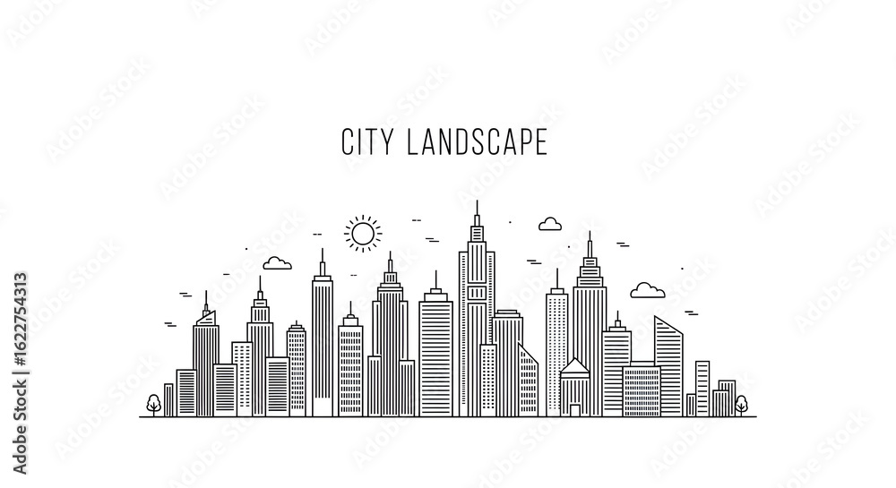 Obraz premium Modern City Skyline Minimalist Line Art Design