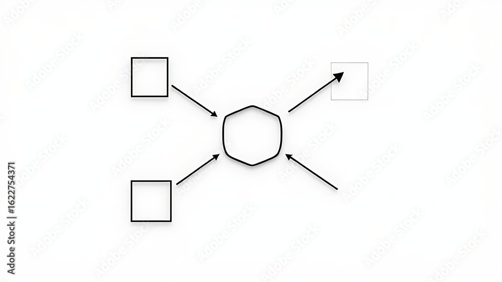 Abstract business optimization concept with geometric shapes and arrows on white background. Abstract business optimization concept with geometric shapes and arrows on white background.