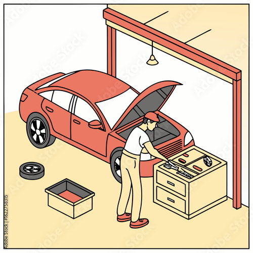 Mechanic fixing car in garage