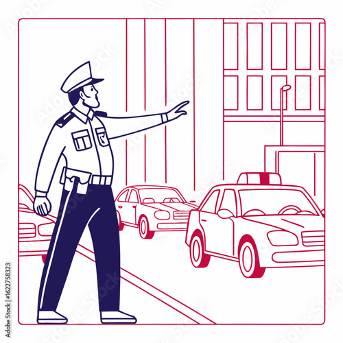 Police officer directing traffic in city street