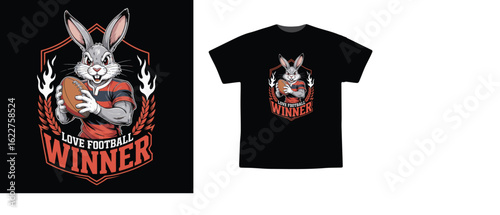 Cool Football Bunny Mascot Illustration – Love Football Winner T-Shirt Design