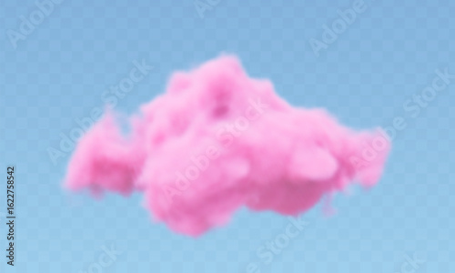 3d realistic pink cotton cloud on transparent background. Fluffy vector smoke.