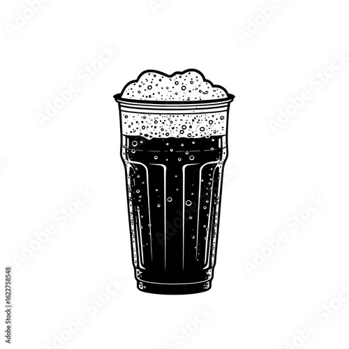 An alluring pint of dark beer with a frothy head inviting you to unwind on transparent background