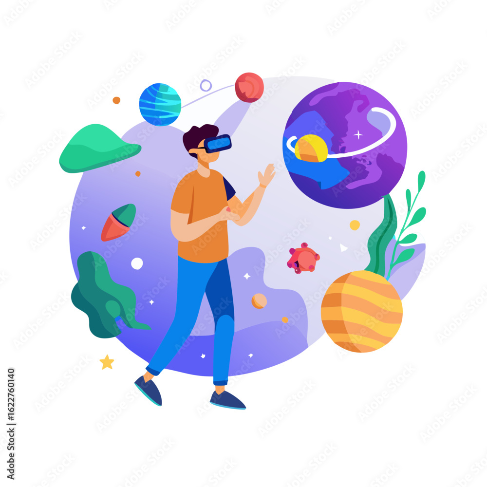 Naklejka premium Illustration Of A Man Seeing A Virtual Reality