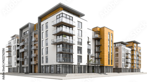 Modern apartment complex with sleek design and glass balconies