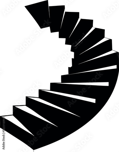 abstract steps ascending in a spiral staircase in black silhouette