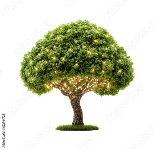 Illuminated tree displaying nature's beauty enchanted forest digital isolated on transparent background, png