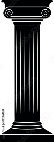 Detailed Yet Simplified Classical Column Capital Design in Black Silhouette