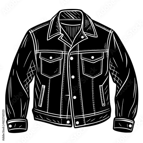 Black and White Denim Jacket Illustration 1.