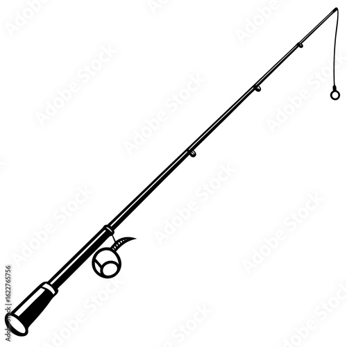 Black and White Fishing Rod Illustration.