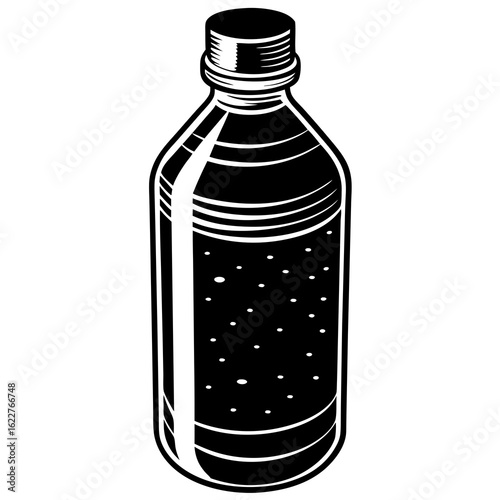 Black and White Soda Bottle with Bubbles.