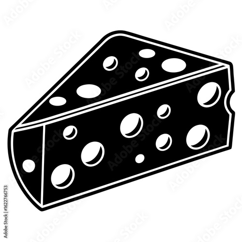 Black and White Slice of Swiss Cheese Icon.