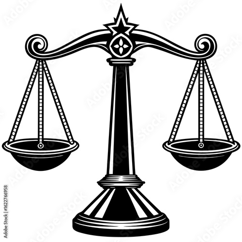 Black and White Stylized Scales of Justice Symbol.