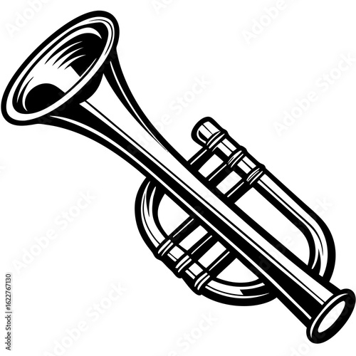 Black and White Trumpet Illustration 1.
