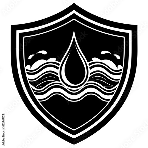 Black and White Water Drop Shield Emblem.