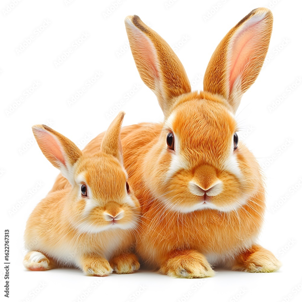 Fototapeta premium Adorable Orange Rabbits Family Closeup Studio Shot