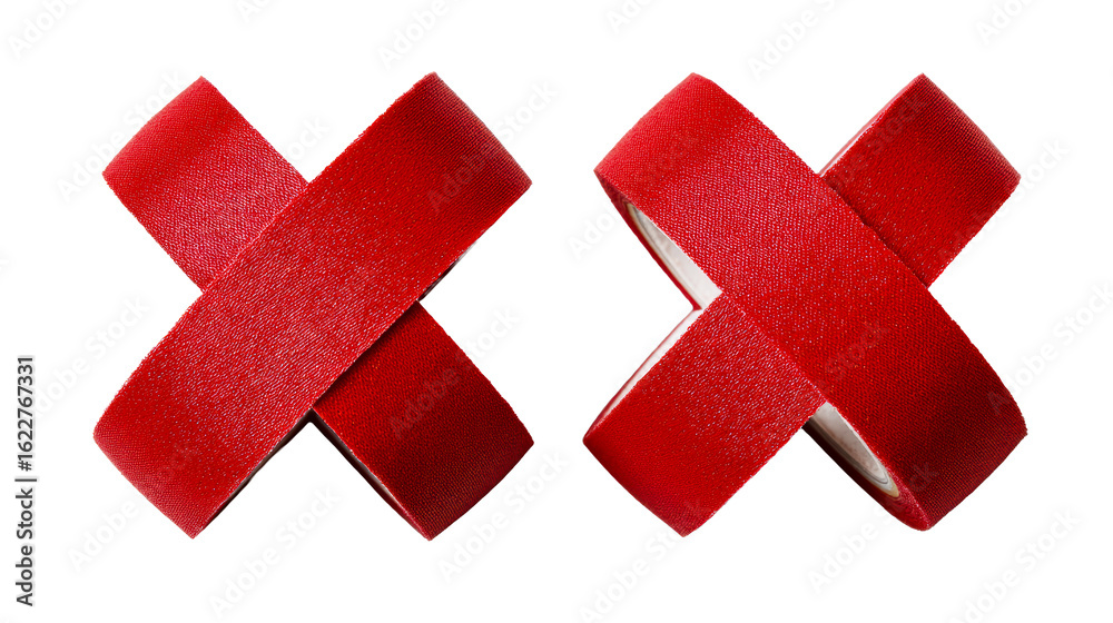 Obraz premium Red tape arranged in an X pattern with a transparent background