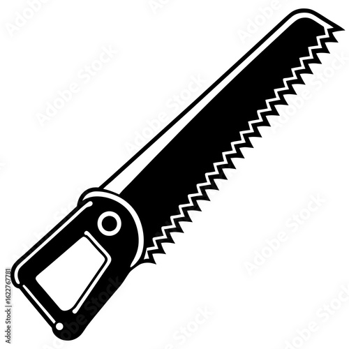 Black Silhouette of a Hand Saw Tool.