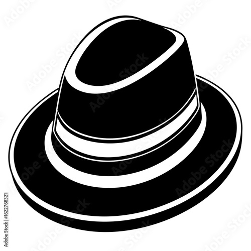 Classic Black Fedora Hat Illustration.