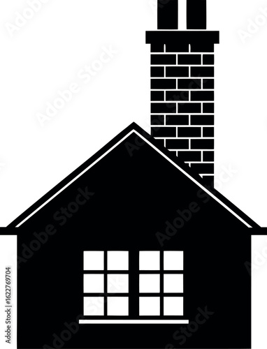 Iconic silhouette of a classic rooftop chimney in bold black form