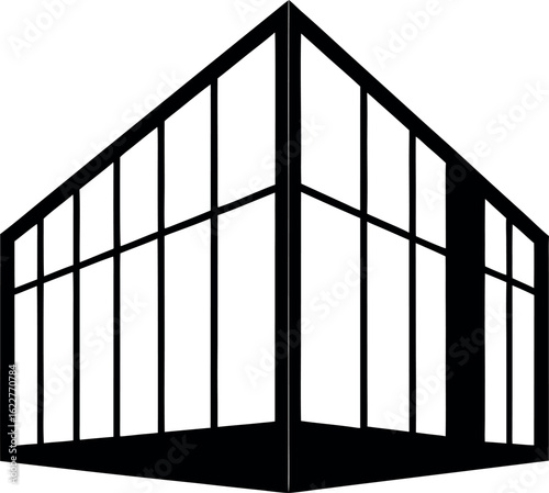 Minimalist rendition of a glass curtain wall section in silhouette