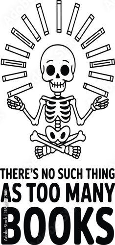 Skeleton surrounded by books with text reading learning