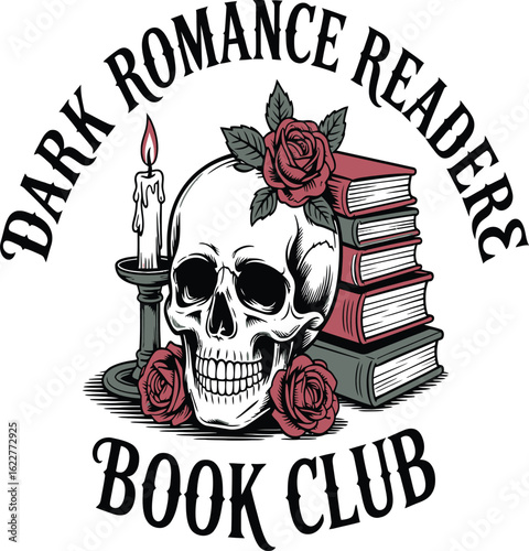 Skull roses and books with candle gothic