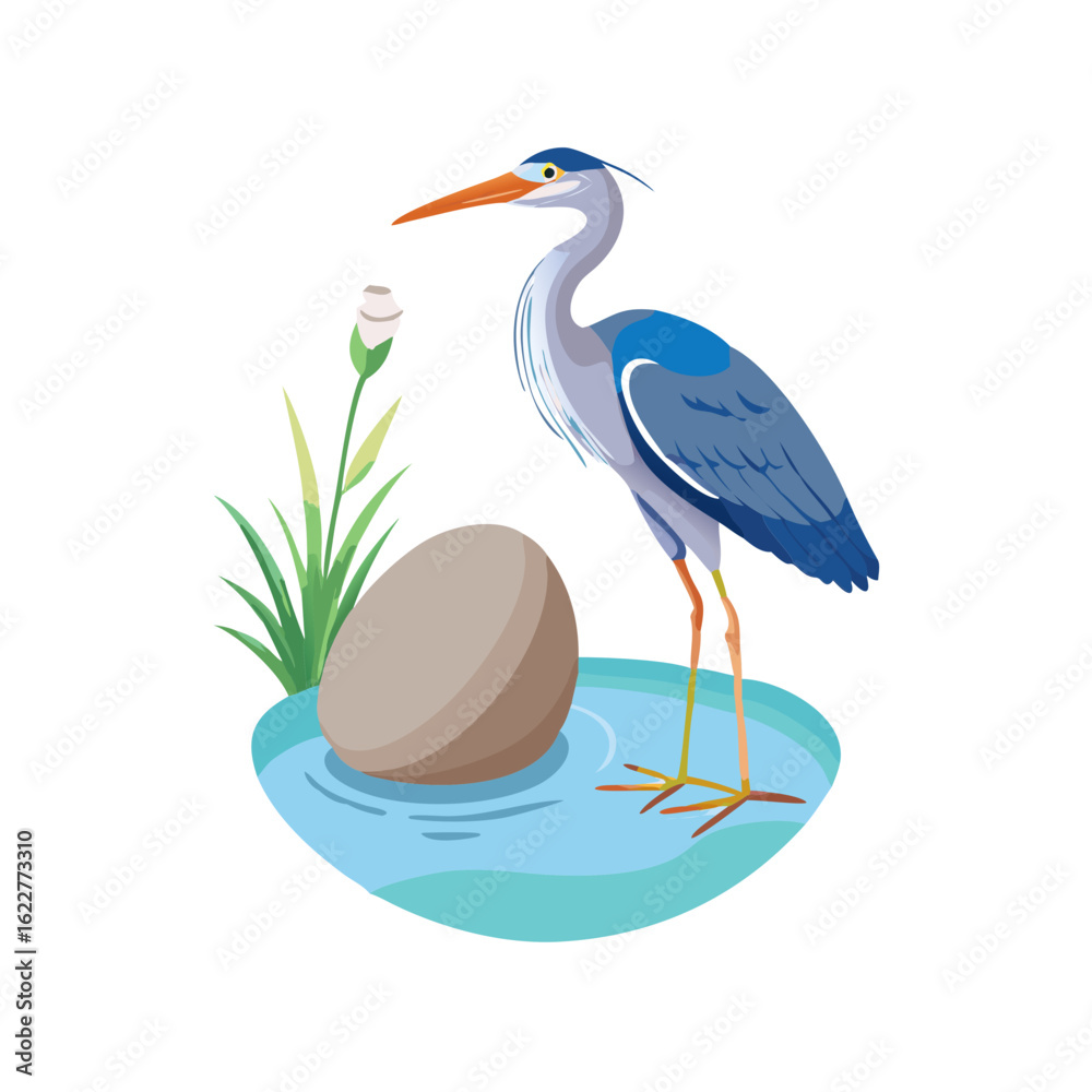 Obraz premium Vector Illustration Of A Blue Heron Standing In Water