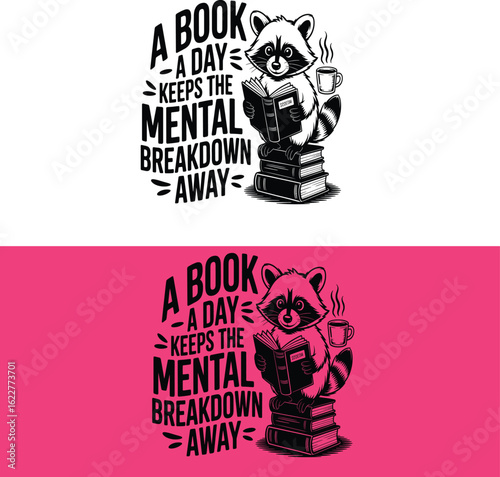 Raccoon reading books with coffee vector