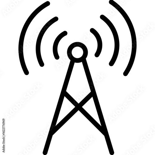 Wireless Signal Tower Icon with Radio Waves Network Antenna Line Vector Symbol