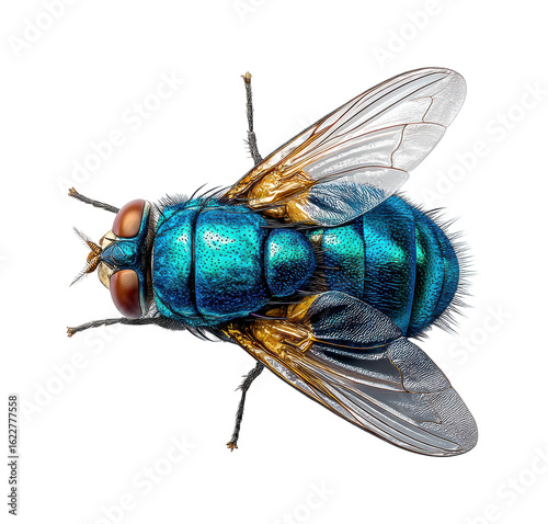 Examination of a vibrant blue fly nature isolated on transparent background, png