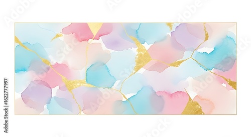 Abstract watercolor brush strokes with gold foil accents, artistic invitation background