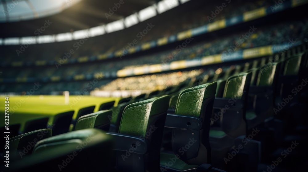 Fototapeta premium stadium, empty seats, blurred background, sports arena, sunlight, athletic venue, spectator seating, athletic event, stadium architecture, sports stadium 
