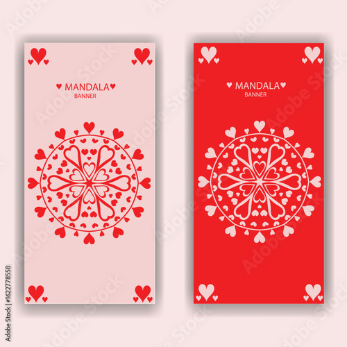 

Banner card set with floral colorful decorative mandala elements background.Luxury mandala ornamental background stock illustration.