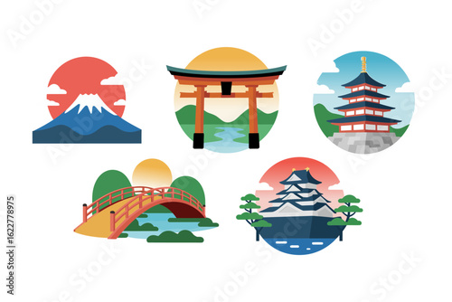 Wallpaper Mural Japanese landmark icon collection, pagoda castle torii, travel sticker set, creative vector illustration for adventure Torontodigital.ca