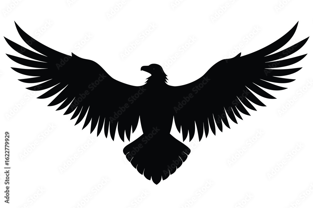 Naklejka premium Black Silhouette of an Eagle with Wings Spread Wide on White Background