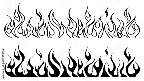 Black and White Vector Flames Seamless Border Design