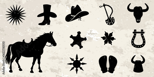 Western cowboy and horse silhouette collection