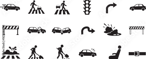 Road Safety and Traffic Icon Set