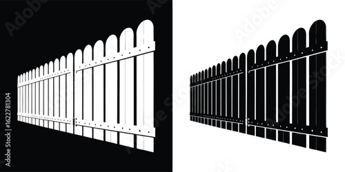 A perspective view of a classic wooden picket fence, creating a clear boundary and offering a sense of privacy and security for a property or garden