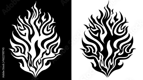 Abstract Flame Design Black and White Tribal Fire Illustration