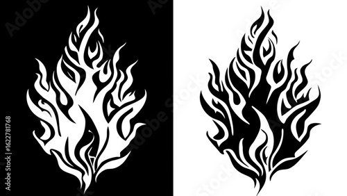 Abstract Flame Design Black and White Tribal Fire Illustration
