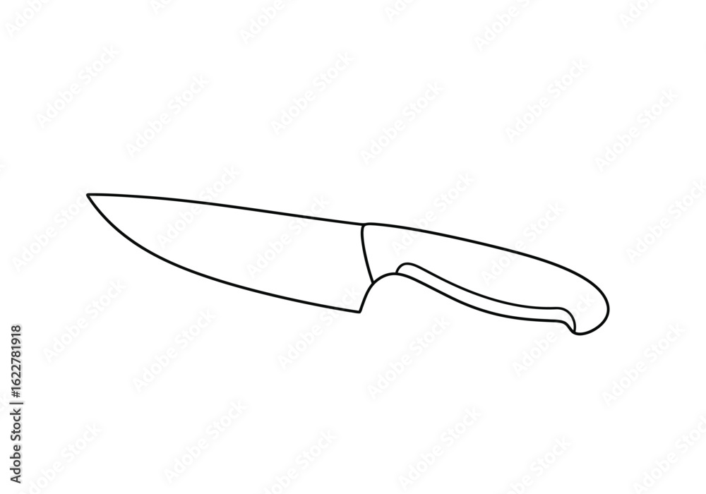 Obraz premium Lettuce knife drawing. It is a black and white outline of a lettuce knife or kitchen utensil, designed for cutting leafy greens. Vector sketch line art draw.