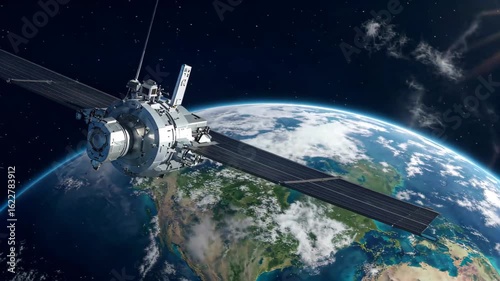 Wallpaper Mural Earth orbit satellite 3D rendering screen of the satellite above Torontodigital.ca