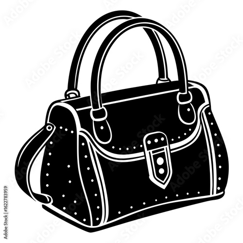 Stylish Black Handbag with Studs and Buckle.