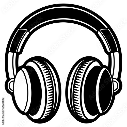Stylized Black and White Headphones Icon.