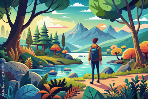 vector of By getting lost in nature, you get closer to finding yourself...