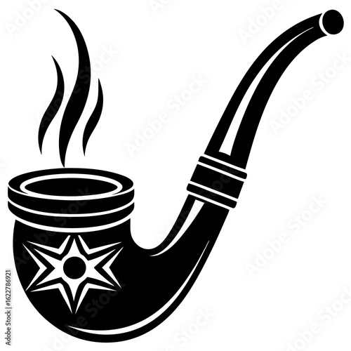 Stylized Black Smoking Pipe with Swirling Smoke.