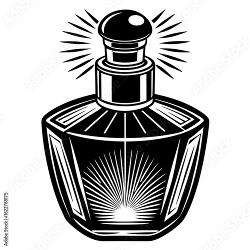 Vintage Perfume Bottle with Radiant Rays Design.