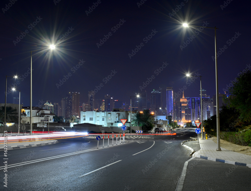 Naklejka premium Doha Streets During Night, Qatar 